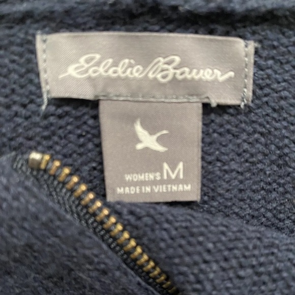 EDDIE BAUER - Navy Blue Wool Blend Fair Isle Nordic Full Zip Knit Hoodie Women M - Picture 5 of 6